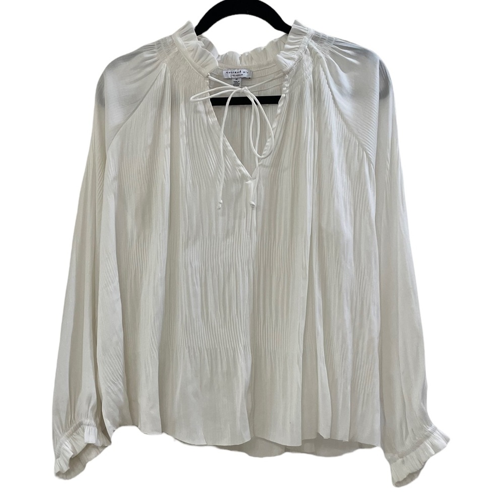 Women's Current Air Los Angeles White Pleated Tie Neck Longsleeve Blouse